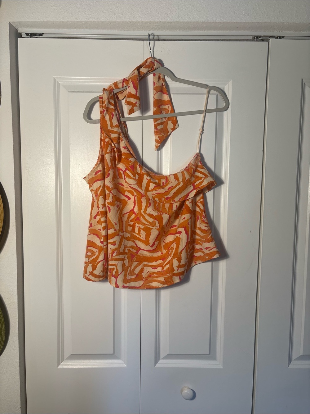 NINE WEST Women’s Orange Patterned One-Shoulder Tank Top